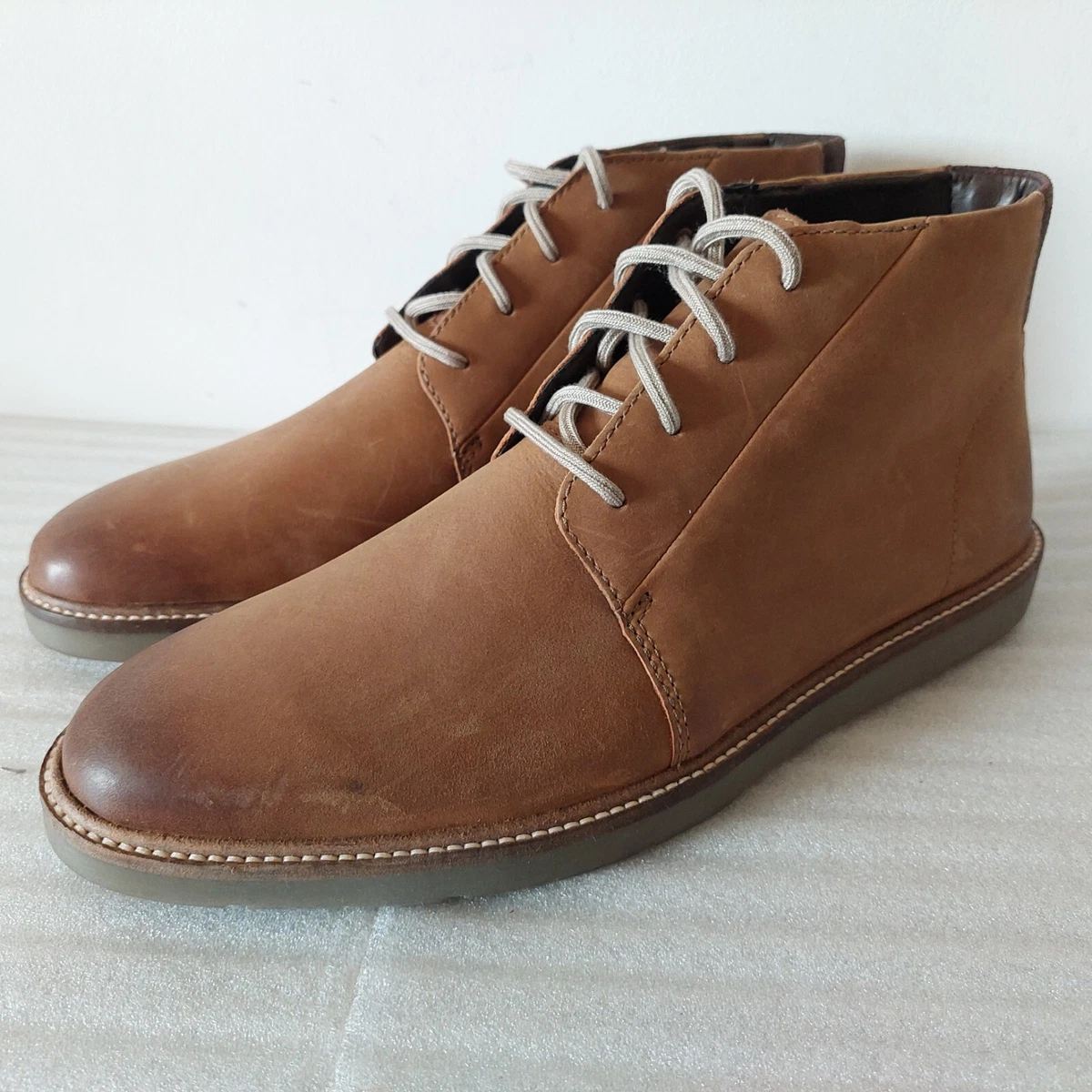 CLARKS GRANDIN MID MENS TAN LEATHER FLAT FORMAL BOOTS UK SIZE 8.5
