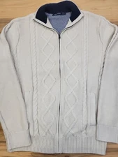 Nautica Men’s Knit Sweater Beige Quarter Zip Pullover 100% Cotton Heavy