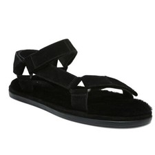Vince Sandals 10.5 M Mens Destin Sport Black Suede Hook Loop Straps Fur Lined