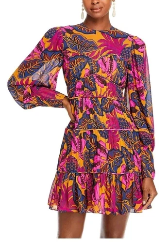 NWT FARM RIO YELLOW FRUIT DREAM L/S  MINI DRESS SIZE XXS 