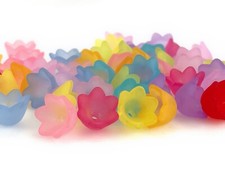 50pcs Resin Flower Bead Caps, 8mm Frosted Colorful, Translucent Pink Blue Red