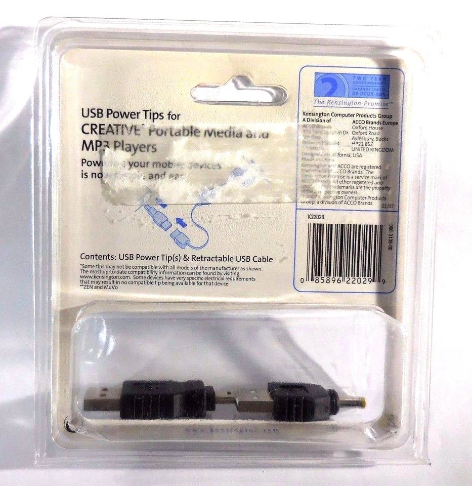 Kensington USB Power Tips & Retractable USB Cable for MP3 Players. NEW! - Image 2 of 4