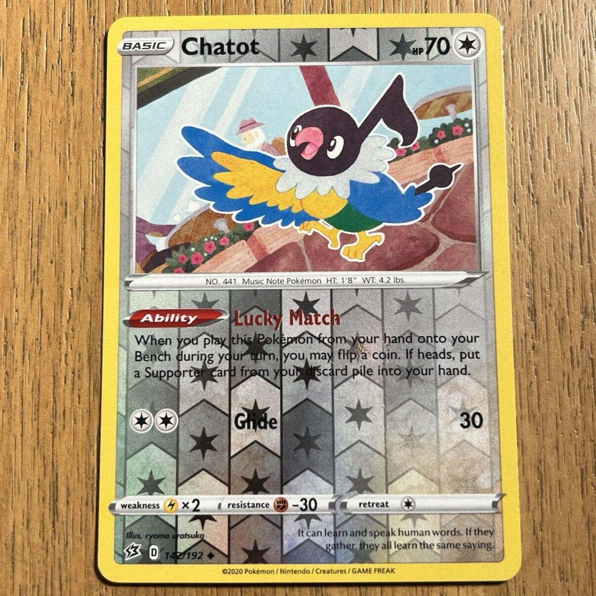 Chatot 142/192 Rebel Clash Reverse Holo Pokemon Card NM