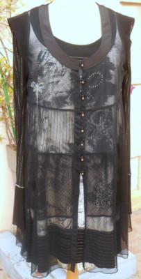 Robe 2 En 1 LMV - Taille 36/38 - Noir/ecru - Voile Avec Sous-robe - Neuf Sans étiquettes