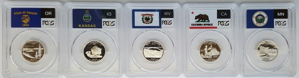 Juego de cuartos de plata 2005-S prueba estatal (5 monedas) graduación profesional PR70 DCAM-Bandera estatal