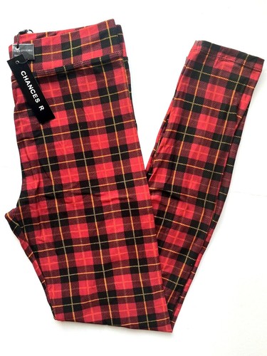 Womens Plaid Leggings Black Red Gold 