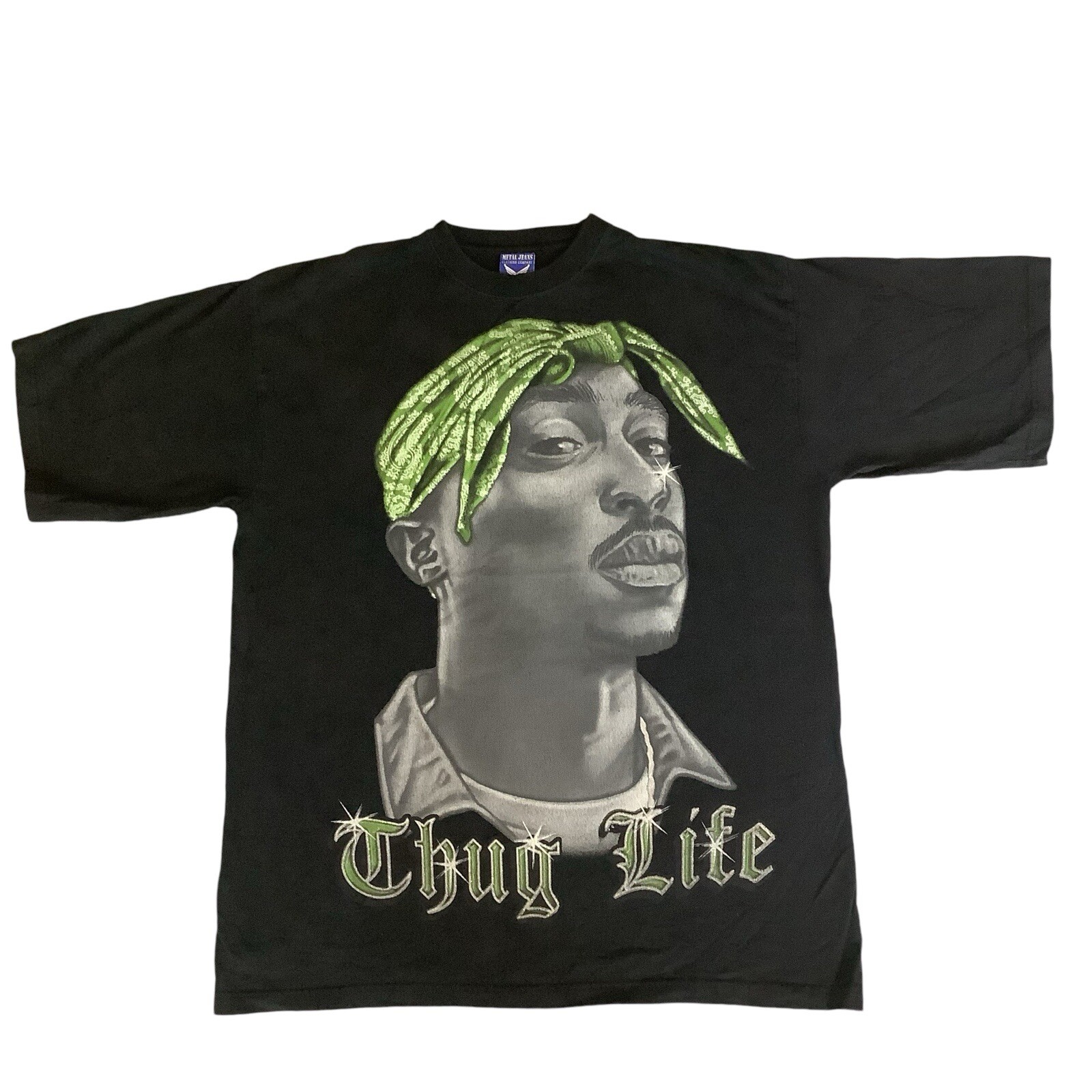 FILA T shirt rap hip hop Tupac Shakur 2Pac Thug Life anni 90 taglia 2XL glitter