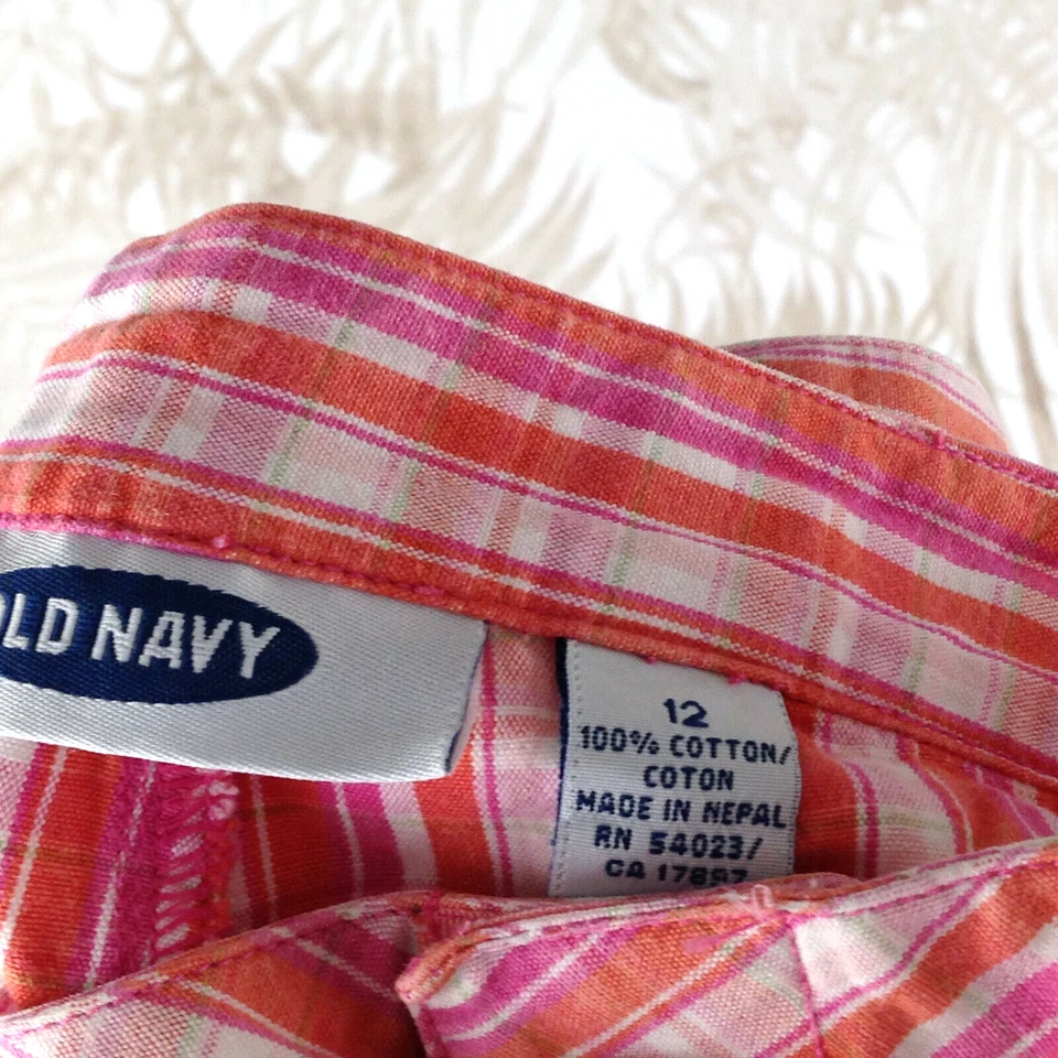 Old Navy 100% 棉女式混合泳裤 12 码橙色粉色帆布格子 — 第 3/3 张图片