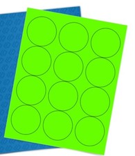 156x Round Sticker Labels Bright Neon Green 2.5" Printable 12 per Sheet 156ct