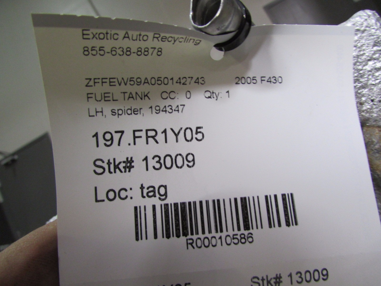 Ferrari F430 Spider, LH, Left Fuel Tank, Used P/N 194347