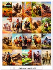 FARMING HORSES - COMPLETE SHEET OF 20 STICKERS