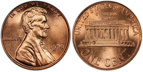1974 Brilliant Uncirculated Lincoln Cent. Never touched obw BU condition. 37A - Picture 2 of 2