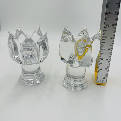 2 Kosta Boda Goran Warff Clear Glass Candlestick Holders 5.25in Signed Vintage - Picture 4 of 12