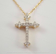 1.50Ct Round Cut D/VVS1 Diamond Cross Pendant 14K Yellow Gold Finish Free Chain