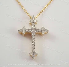 1.50Ct Round Cut D/VVS1 Diamond Cross Pendant 14K Yellow Gold Finish Free Chain