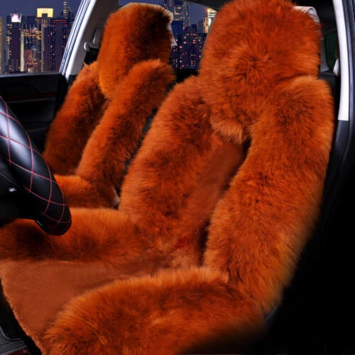 Funda de asiento de auto de lana larga de piel de oveja australiana genuina cálida para Jeep Foto 3 de 4