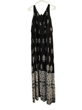 Ralph Lauren Chaps XL Maxi Dress Black White Sleeveless Stretch Banded Waist