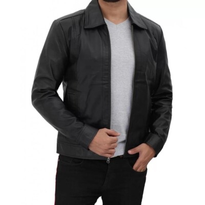 Best Sheep Leather Jacket for Man Vintage Shirt Collar Leather