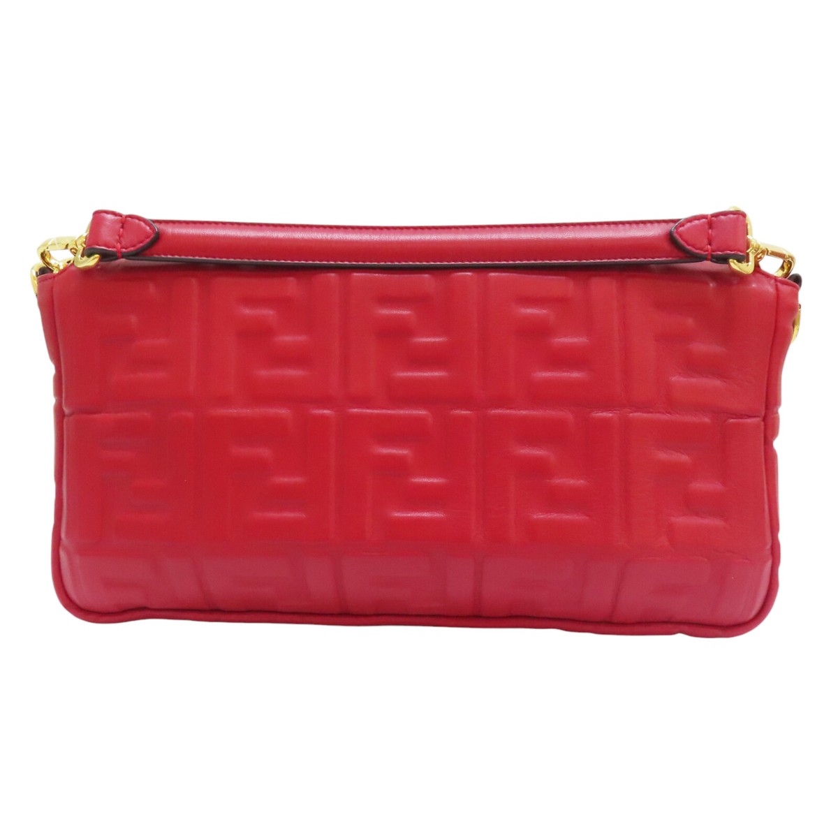 FENDI Baguette Shoulder Handbag Calfskin Red 8BR771 Gold