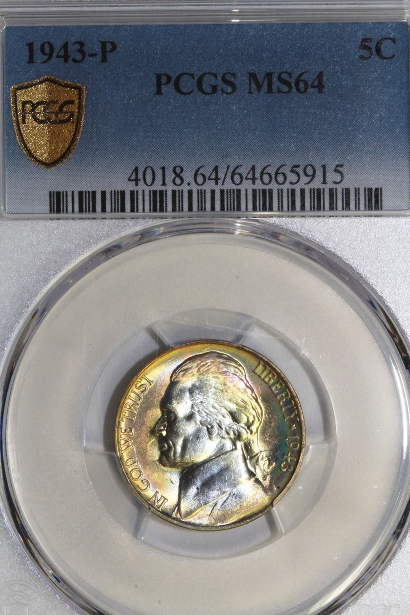 Uncirculated MS 64 Graded 1943 Year US Jefferson Nickels (1938-Now