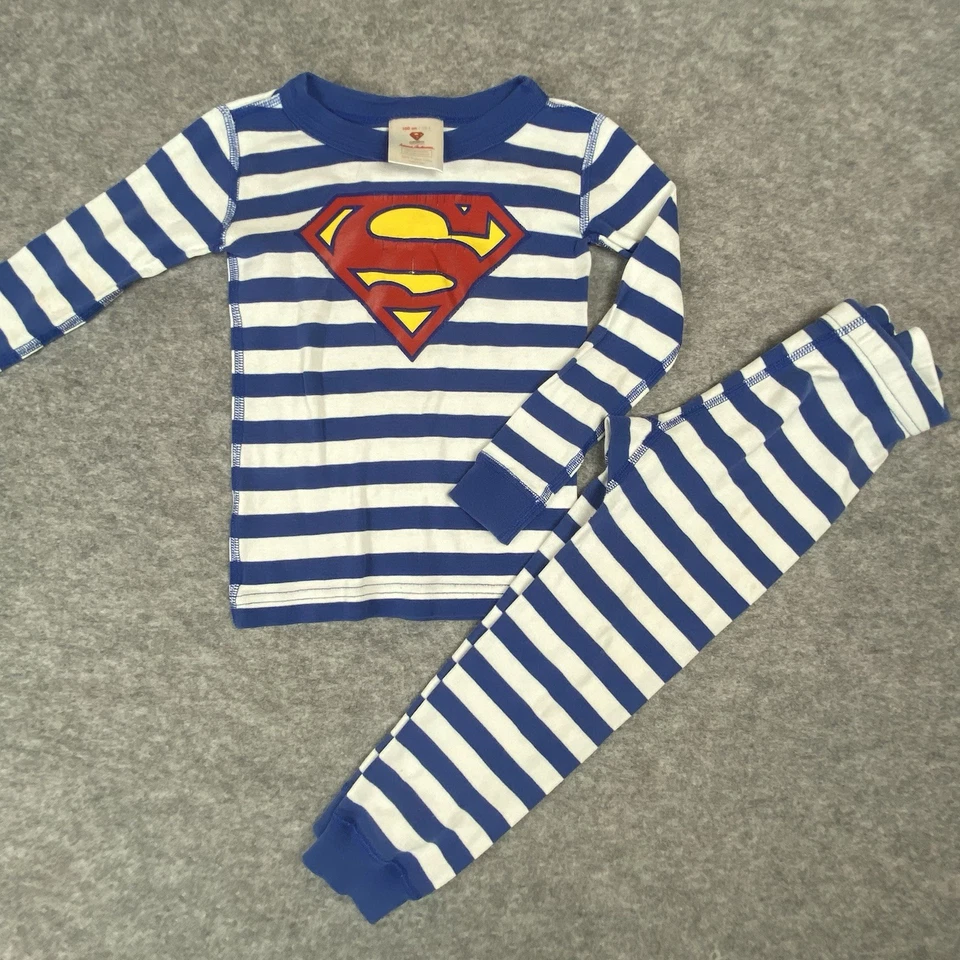 HANNA ANDERSSON Kids Sz 4 Superman White Blue Striped Organic Pajamas Unisex - Image 4 of 4