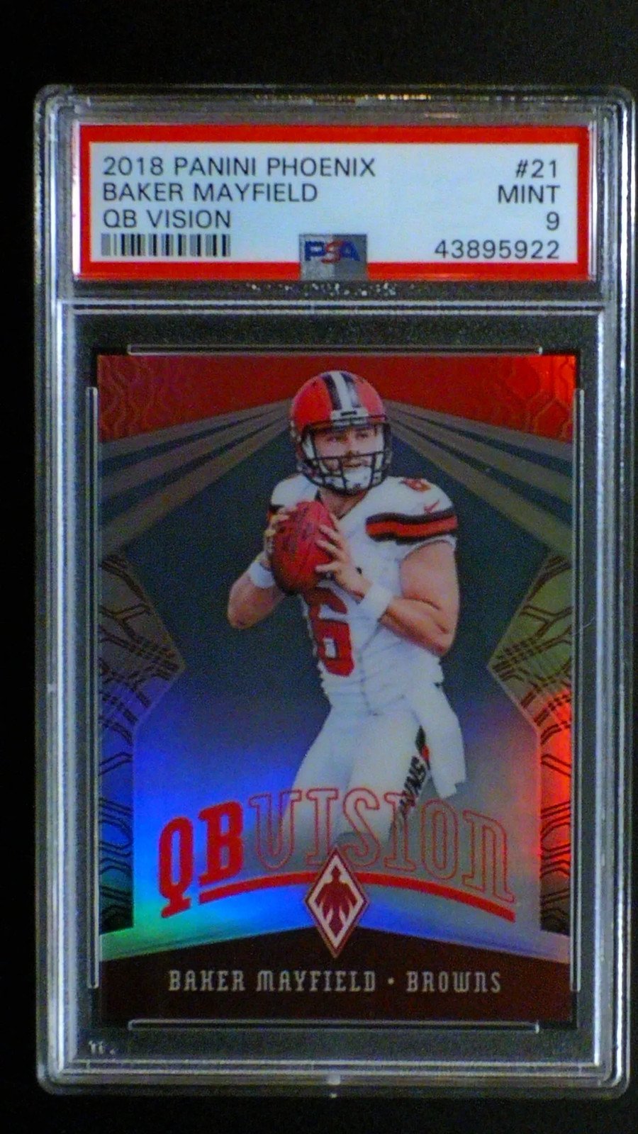 2018 Panini Phoenix QB Vision Baker Mayfield #21 Red /299 PSA 9