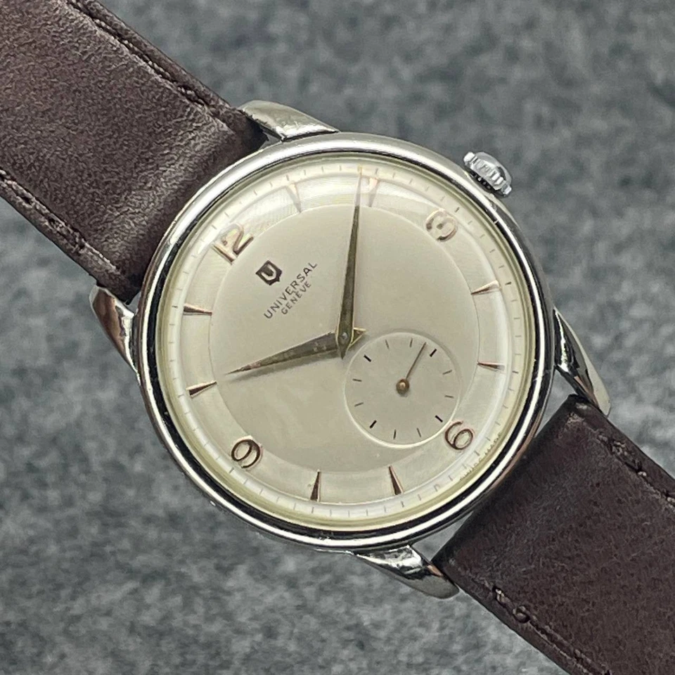 GRAN 37 MM UNIVERSAL GENEVE CAL 330 CUERDA MANUAL ESFERA TEXTURIZADA SUIZA DESDE CA1950 Foto 2 de 4