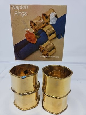 Vintage Hampton Hexagon Brassware Napkin Rings Set of 4 In Box - Solid Brass
