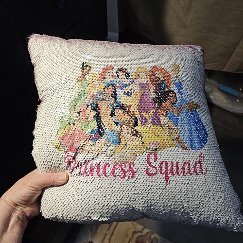 Disney Princess Squad Purple Reversible Sequin Pillow 14" x 14" FUN & Pretty - Picture 14 of 17