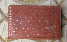 Vintage Hand Tooled Moroccan Brown Leather Stitched Gold Colored Inlay Wallet