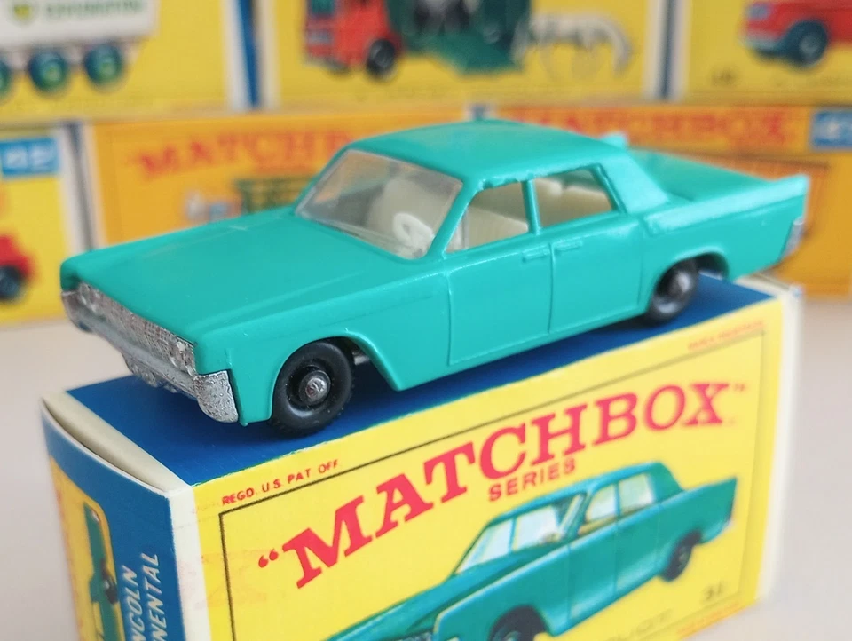 🔥1964 Lesney Matchbox #31 LINCOLN CONTINENTAL ~ verde mar ~ ¡COMO NUEVO!!!🔥 Foto 3 de 4