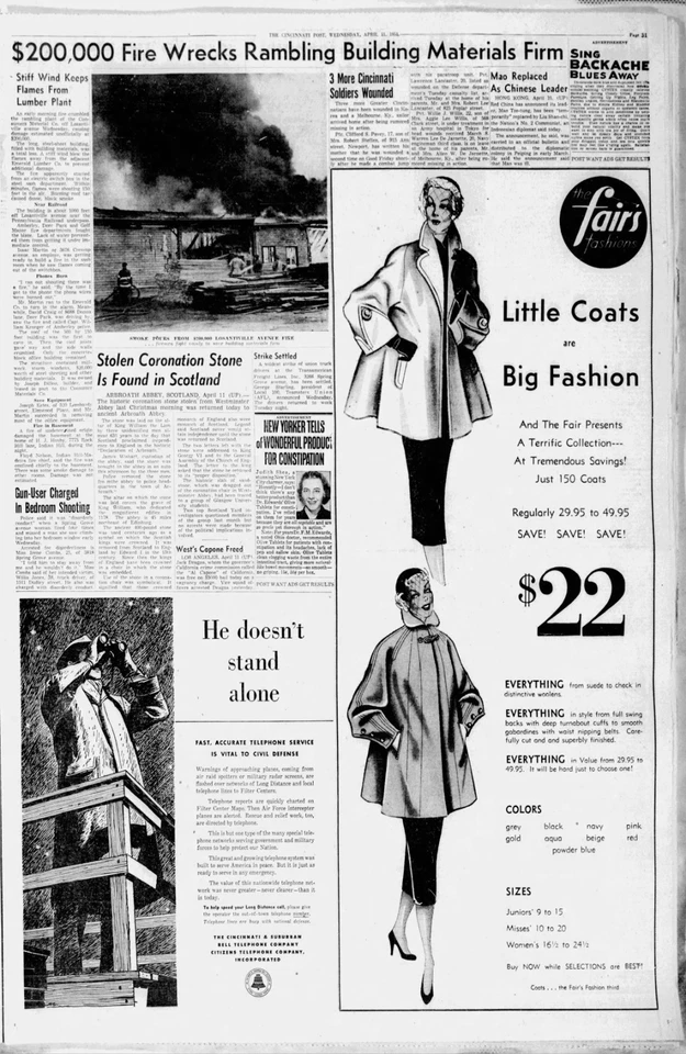 Pluma y tinta original placa de moda Cincinnati McAlpins 11 de abril de 1951/de colección  Foto 3 de 4