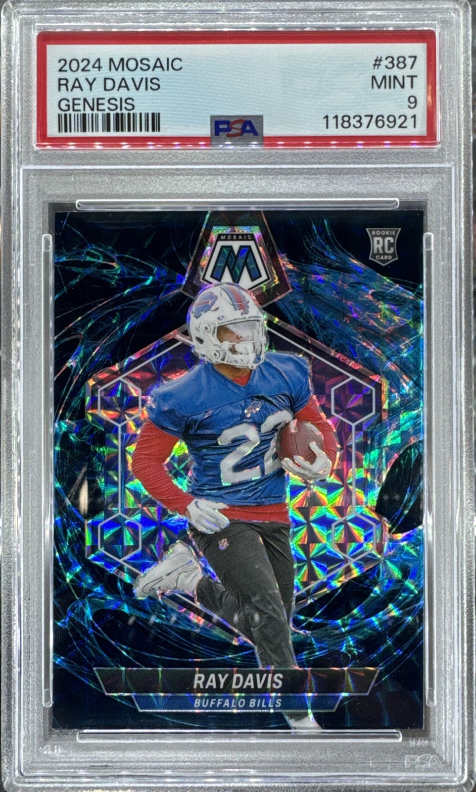 2024 Panini Mosaic Ray Davis Genesis Prizm Rookie Case Hit #387 Bills PSA 9