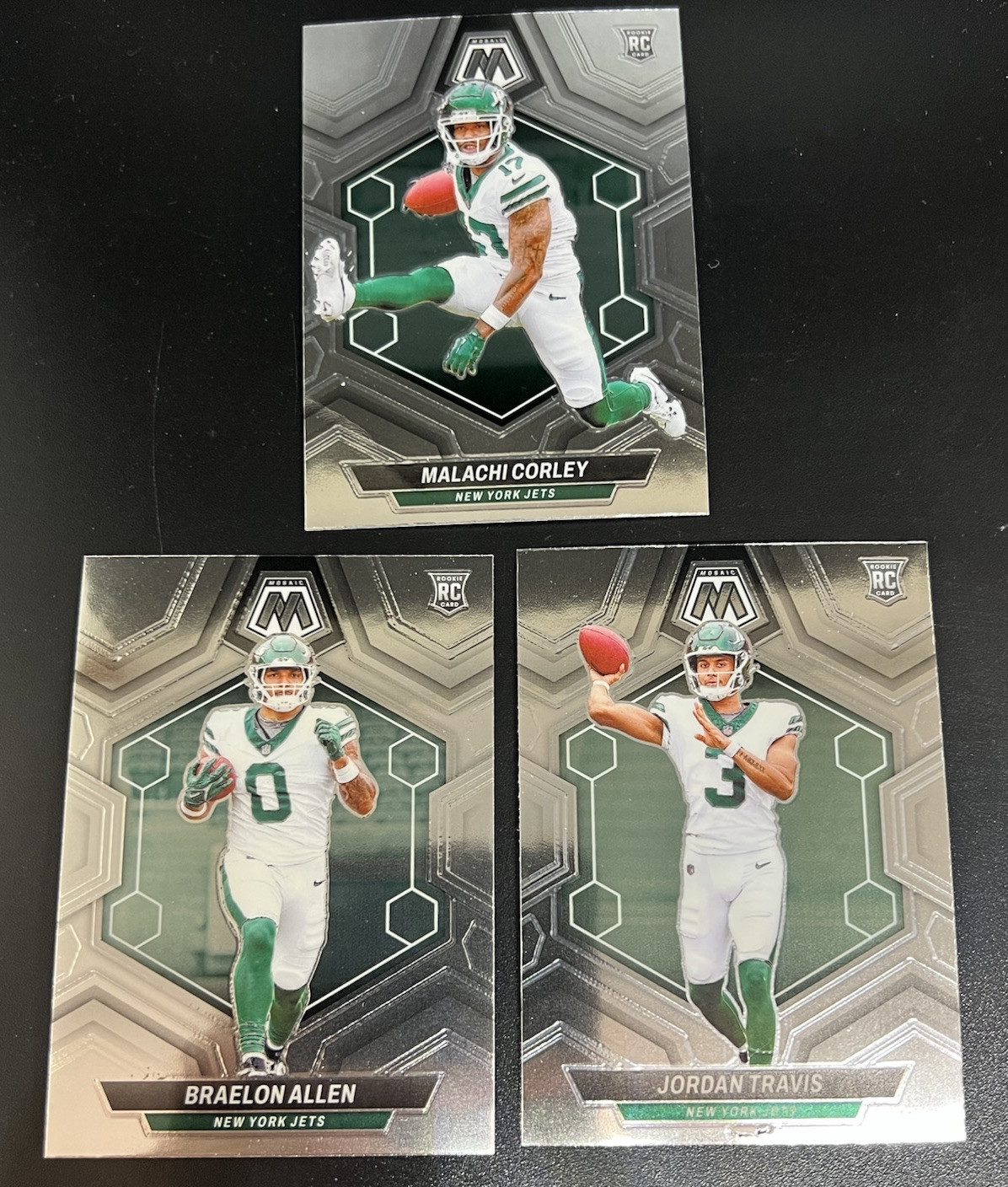 2024 Panini Mosaic - Rookies #395 Jordan Travis , Braelon Allen, Corley JETS RC