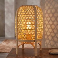 Tischlampe Tischleuchte Wohnzimmerlampe Geflecht Bambus Beistellleuchte LED 37Cm