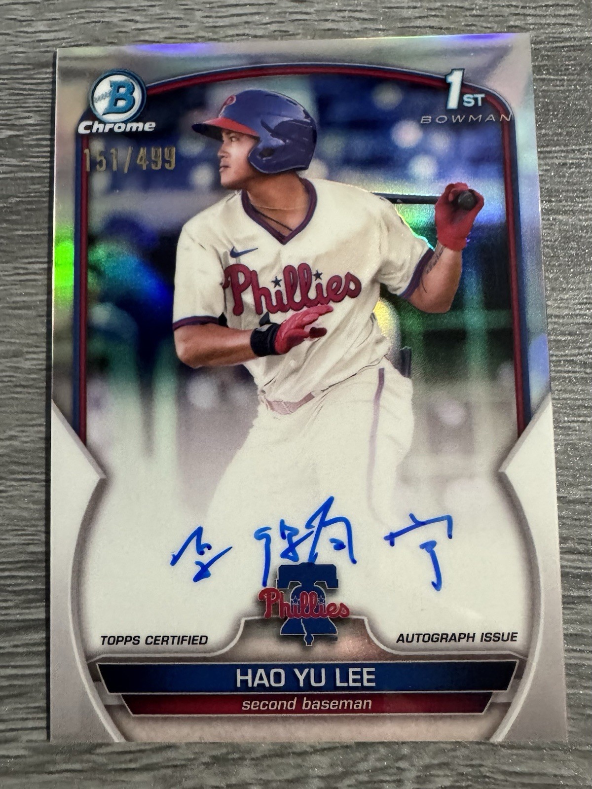 2023 (1ST) Bowman Chrome HAO YU LEE Auto REFRACTOR Rookie RC #’D 151/499
