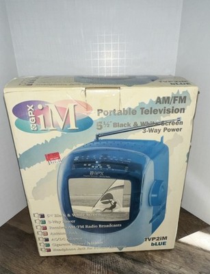 GPX TVP2iM Blue Portable Television 5.5'' B&W Screen AM/FM Radio 3-Way Power