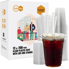 200 Sets 12 OZ Clear Plastic Cups with Lids and Straws, Disposable To Go Iced...
