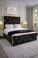 Image of Luxury Hexa Gold Strip Bed Crushed Velvet With/Without Ottoman Gas Lift Storage