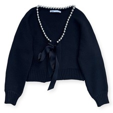Zara Pearl Bow Chunky Knit Cardigan Size S Wool Blend Whimsi Feminine Coquette