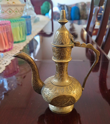 Handmade Middle Eastern Brass Engraved Ornate Ewer Coffee/Tea Pot 6''