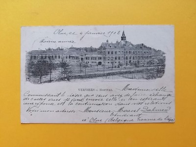 CPA BELGIEN VERVIERS KRANKENHAUS Geschrieben 1902 von Marcel DAHMEN Student in OLNE