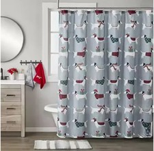Snow Many Dashshunds Shower Curtain and Hooks - Weiner Dogs in Santa Hats NEW