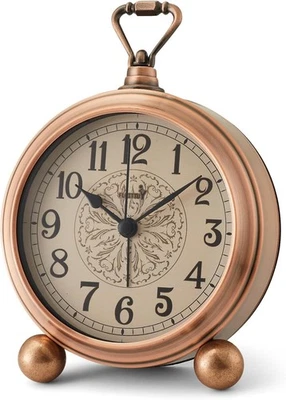 FLOITTUY 4.5" Battery Operated Antique Retro Analog Metal Alarm Clock, Silent Bedside Des