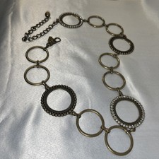 Women  s Vintage Bronze Tone Sparkly Rhinestone Circle Chain Belt Up To 39  