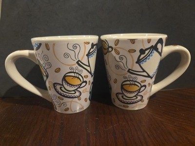 Classic Ceramics California Pantry Vintage 1999 12 oz. Coffee Themed Mugs, Set/2