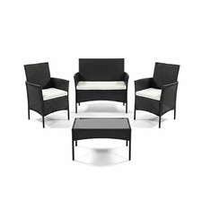 Set Divano da Esterno WATAMU 4 Posti in Polyrattan Nero con Tavolino e Cuscini