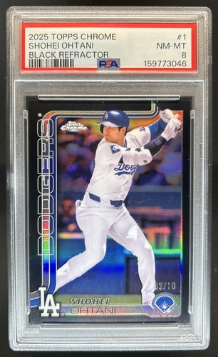 2025 Topps Chrome Shohei Ohtani Black Refractor #/10 Dodgers PSA 8