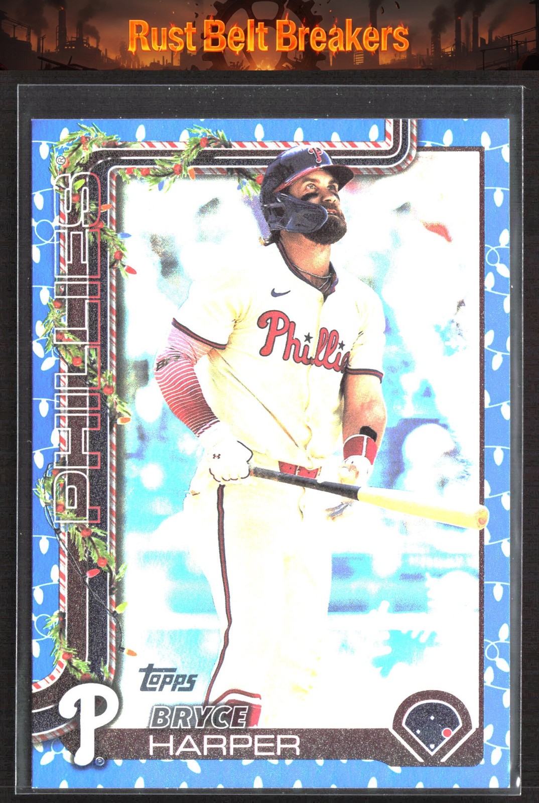 2025 Topps Holiday Bryce Harper #H69 Blue Metallic Holiday Lights Phillies