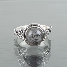 Round Black Rutile Gemstone Sterling Silver Band Elegant New Ring Size All Sizes Round Black Rutile Gemstone Sterling Silver Band Elegant New Ring Size All Sizes